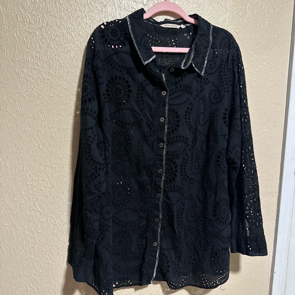 Soft Surroundings Calvari Eyelet Button Down Shirt Size 3X